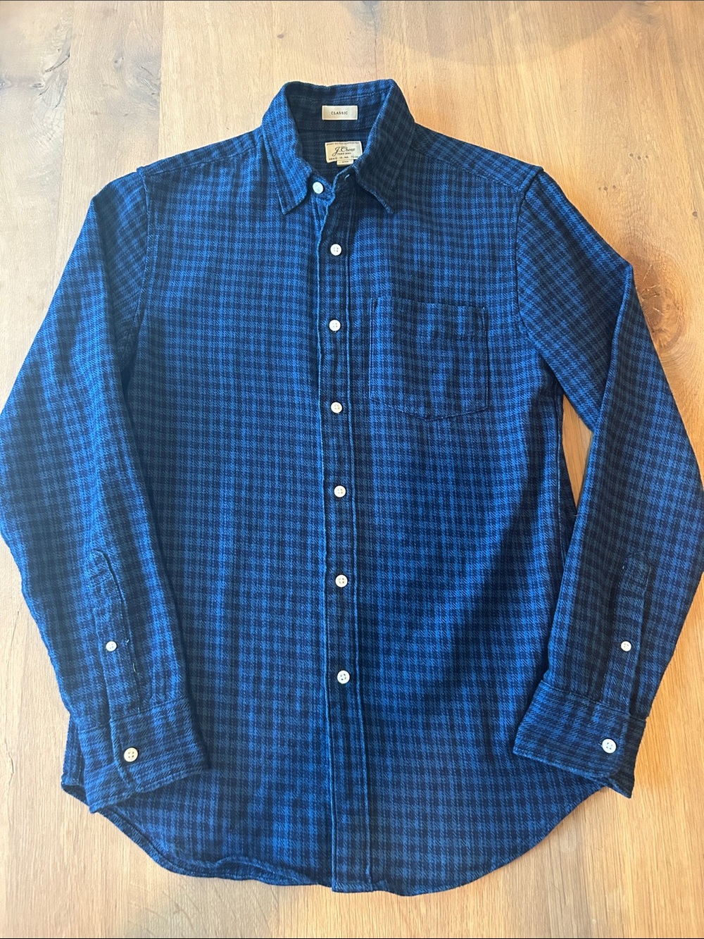 J. Crew Blue and Black Indigo dyed twill Cotton Button-Up Shirt- NWOT